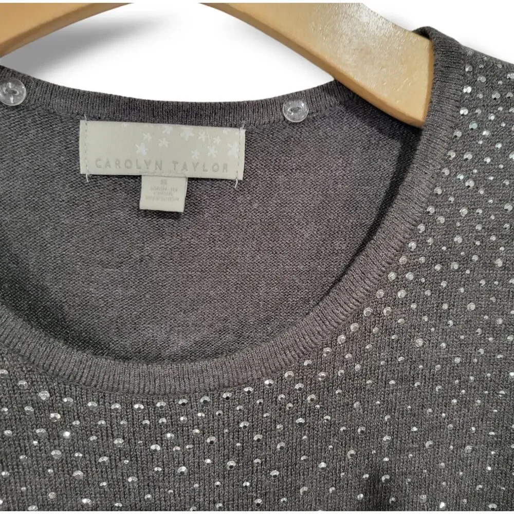 Carolyn Taylor women's gray embellished long sleeve sweater - small - Picture 4 of 6